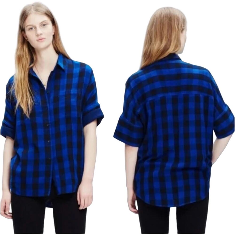 Madewell Women’s Button Down Flannel Courier Shirt in Buffalo Blue Size Small